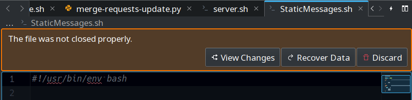 Screenshot of Kate recover from crash feature